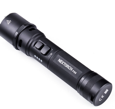 P86 Flashlight. Black with side switches and sleek design