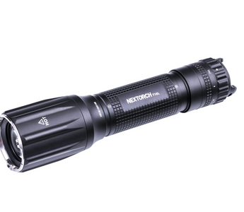 Black long range flashlight with tail button switch. Sleek black design that NEXTORCH is known for.