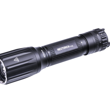Black long range flashlight with tail button switch. Sleek black design that NEXTORCH is known for.
