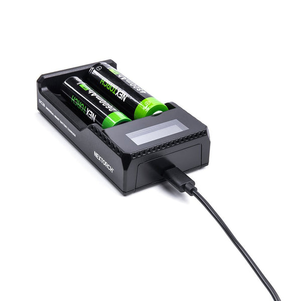 NEXTORCH DC20 Charger – Dual-Slot Smart USB Battery Dock